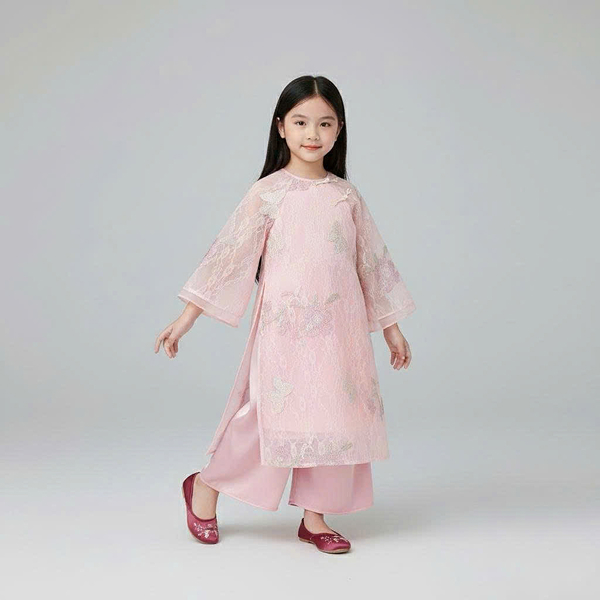 Áo dài bé gái Lullaby NH658C màu hồng