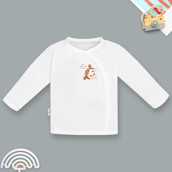 Áo tay dài bé gái IQ Baby cotton trắng- in hình ngẫu nhiên