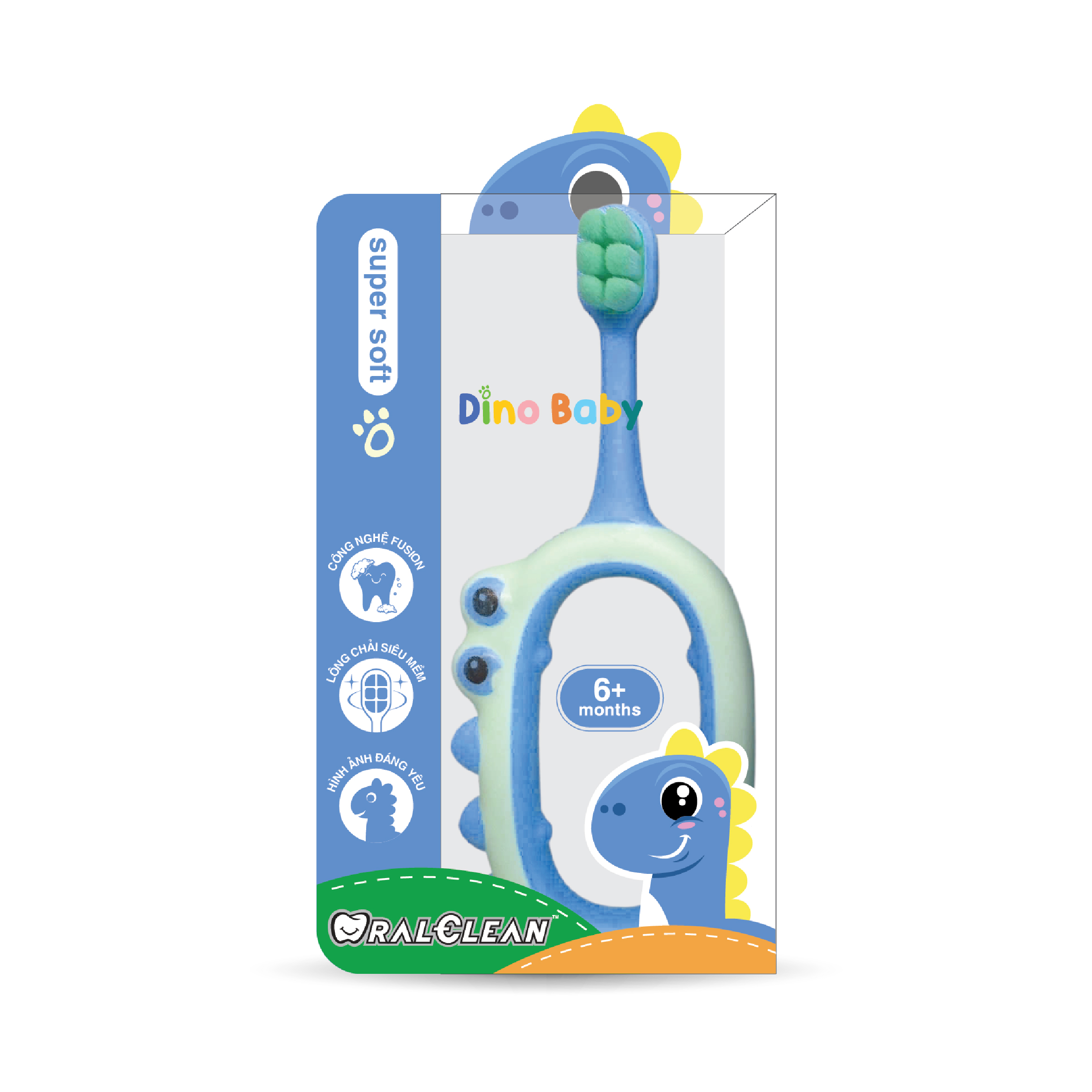 Bàn chải đánh răng Oral Clean Baby Dino Kids Soft lông siêu mềm (từ 6 tháng) - Màu ngẫu nhiên