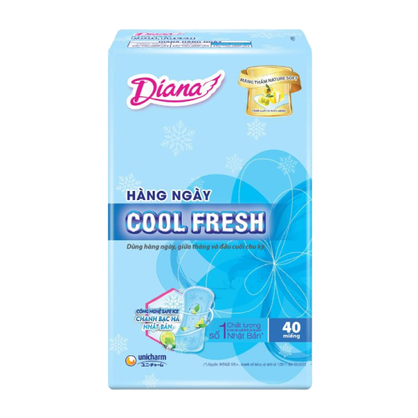 Băng vệ sinh hàng ngày Diana Sensi Cool Fresh mát lạnh không cánh 40 miếng