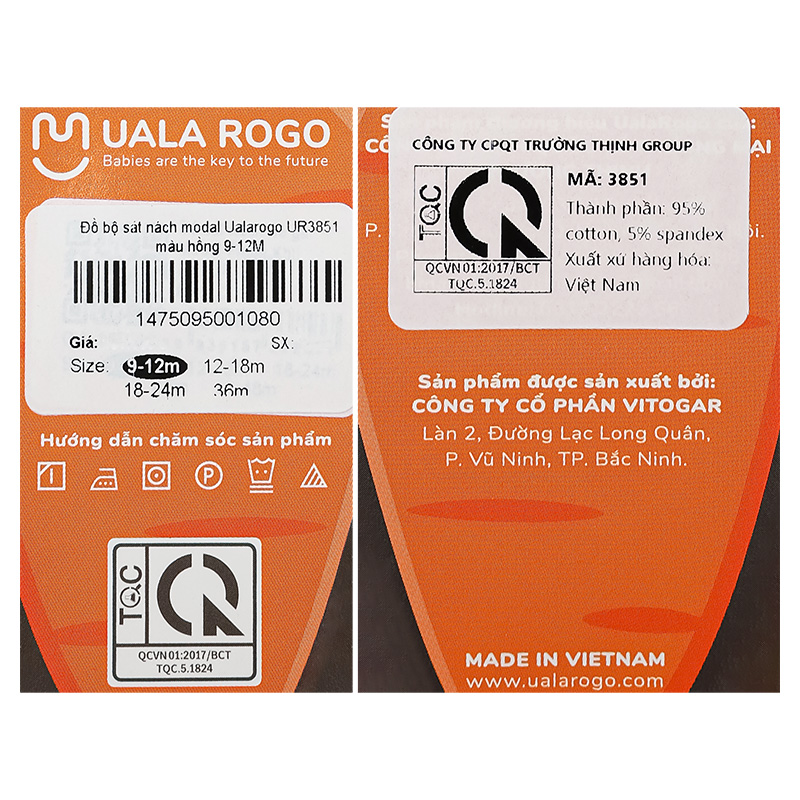 Bộ sát nách bé gái Ualarogo UR3851 màu hồng 13