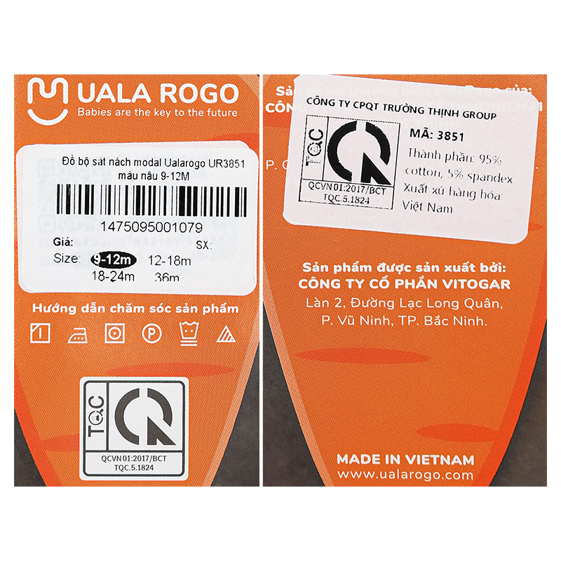 Bộ sát nách bé gái Ualarogo UR3851 màu hồng 26