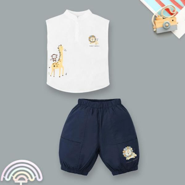 Bộ bé trai Ponykids cotton trắng - xanh