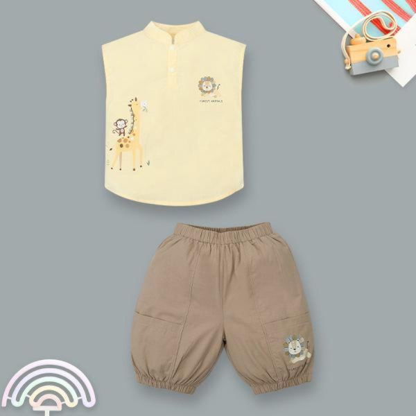 Bộ sát nách bé trai Ponykids quần bom màu vàng - nâu