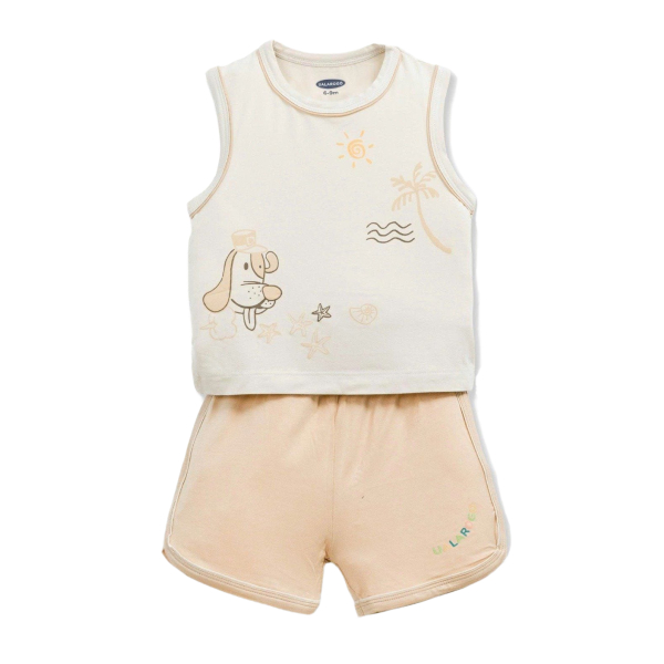 Bộ sát nách bé trai Ualarogo UR2192 màu be