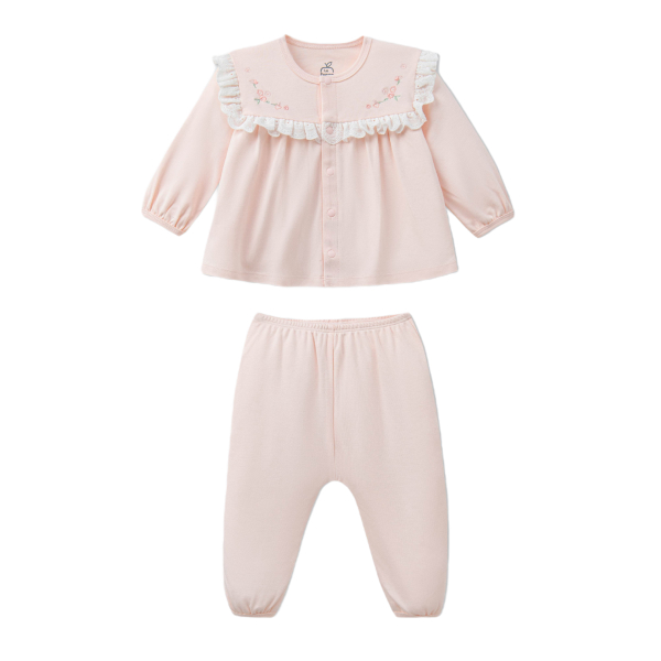 Bộ tay dài cài giữa La Pomme vườn hoa mộng mơ màu hồng