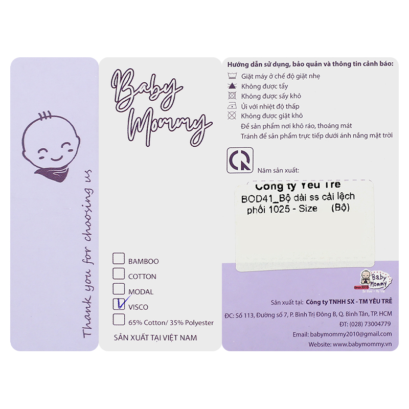 Bộ tay dài cài lệch phối BabyMommy 411025 màu hồng 24