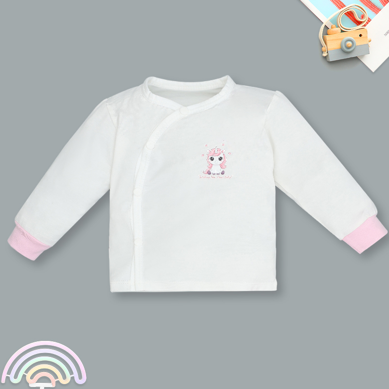 Bộ tay dài cúc bấm chéo in kỳ lân hồng IQ Baby màu trắng - hồng 2