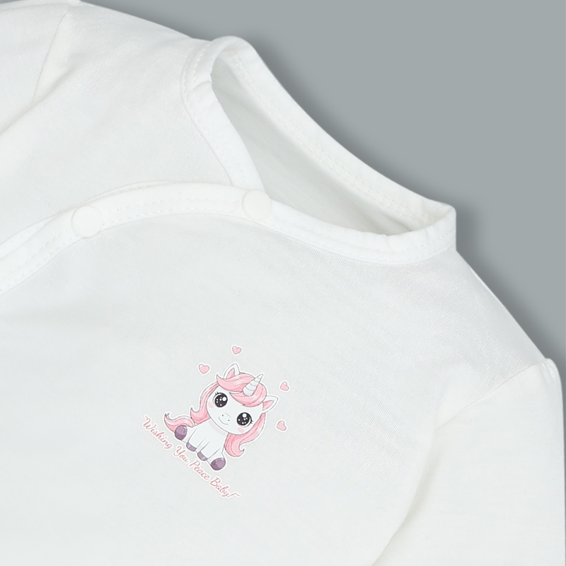 Bộ tay dài cúc bấm chéo in kỳ lân hồng IQ Baby màu trắng - hồng 5