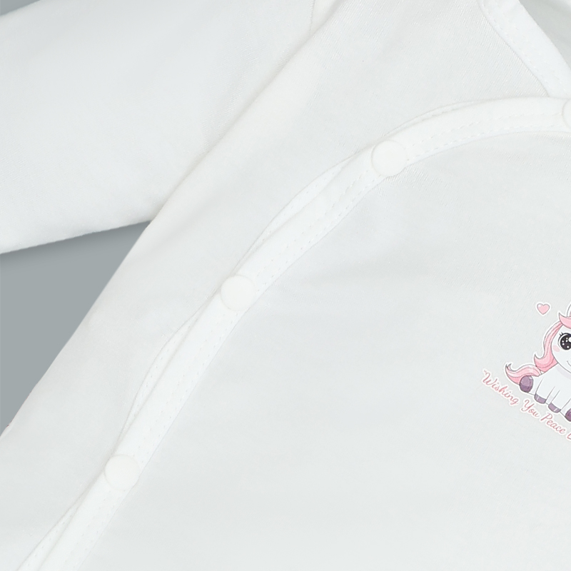 Bộ tay dài cúc bấm chéo in kỳ lân hồng IQ Baby màu trắng - hồng 6