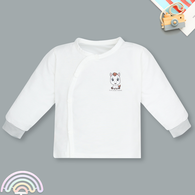 Bộ tay dài cúc bấm chéo quần in ngựa con IQ Baby màu trắng 2