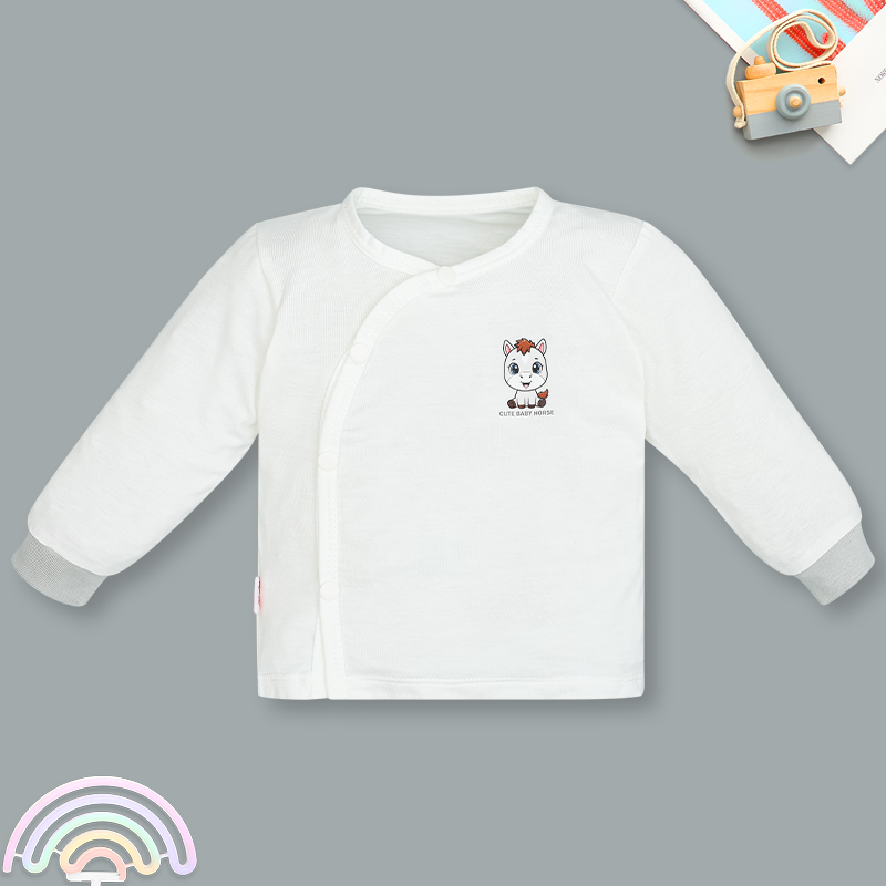 Bộ tay dài cúc bấm chéo quần xám in ngựa con IQ Baby màu trắng 2