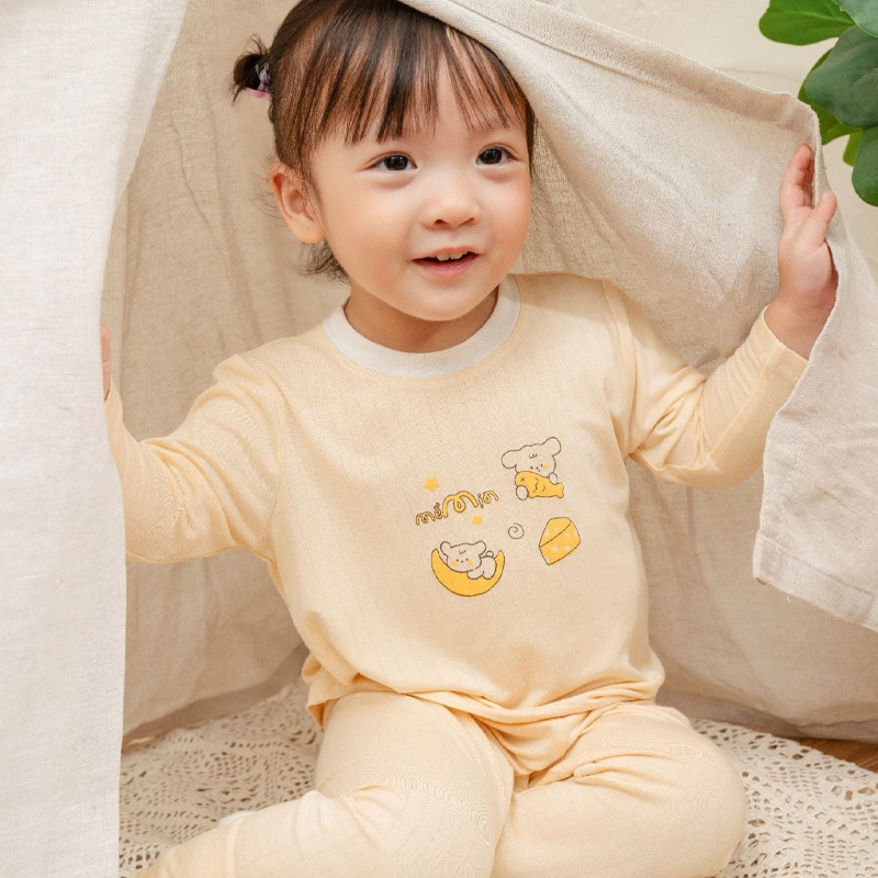 Bộ tay dài La Pomme vũ trụ vui nhộn màu be 30