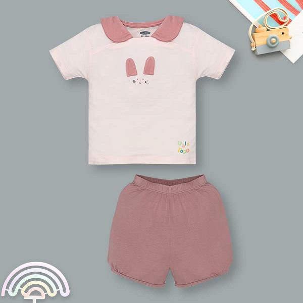 Bộ tay ngắn bé gái hình thỏ Ualarogo UR2190 màu hồng - AVAKids.com