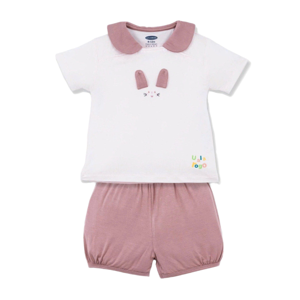 Bộ tay ngắn bé gái hình thỏ Ualarogo UR2190 màu hồng