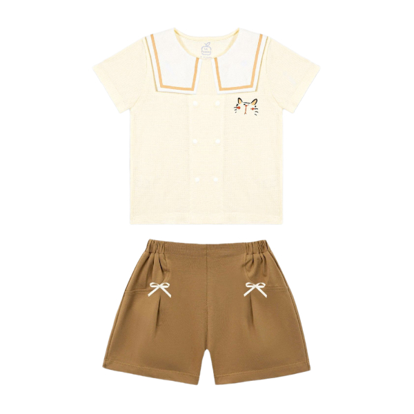 Bộ tay ngắn bé gái La Pomme niềm vui mùa hè màu vàng - nâu