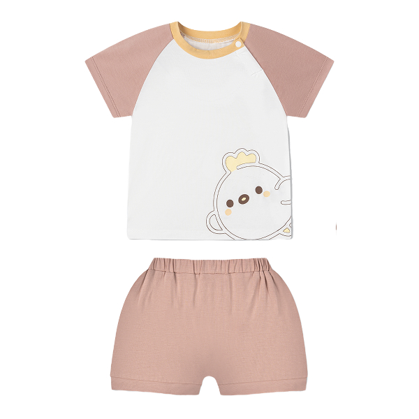 Bộ tay ngắn bé trai La Pomme vườn nhỏ thân yêu màu nâu