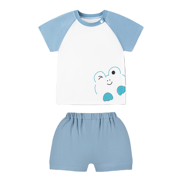 Bộ tay ngắn bé trai La Pomme vườn nhỏ thân yêu màu xanh