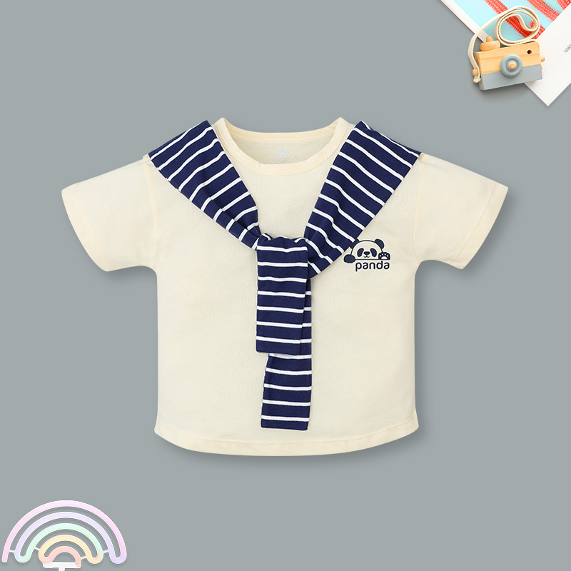 Bộ tay ngắn bé trai Pony Kids phối khăn màu trắng - nâu 17