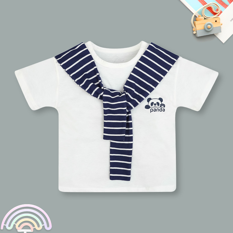 Bộ tay ngắn bé trai Pony Kids phối khăn màu trắng - nâu 2