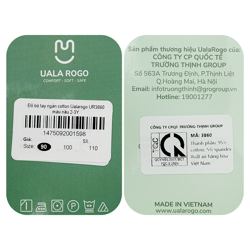 Bộ tay ngắn bé trai Ualarogo UR3860 màu be 28