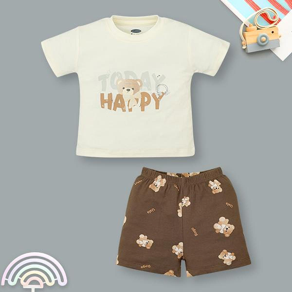 Bộ tay ngắn bé trai Ualarogo UR2228 màu be nâu - AVAKids.com