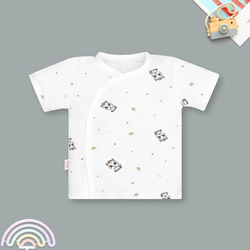Bộ tay ngắn cúc bấm chéo in ngựa con IQ Baby màu trắng 2