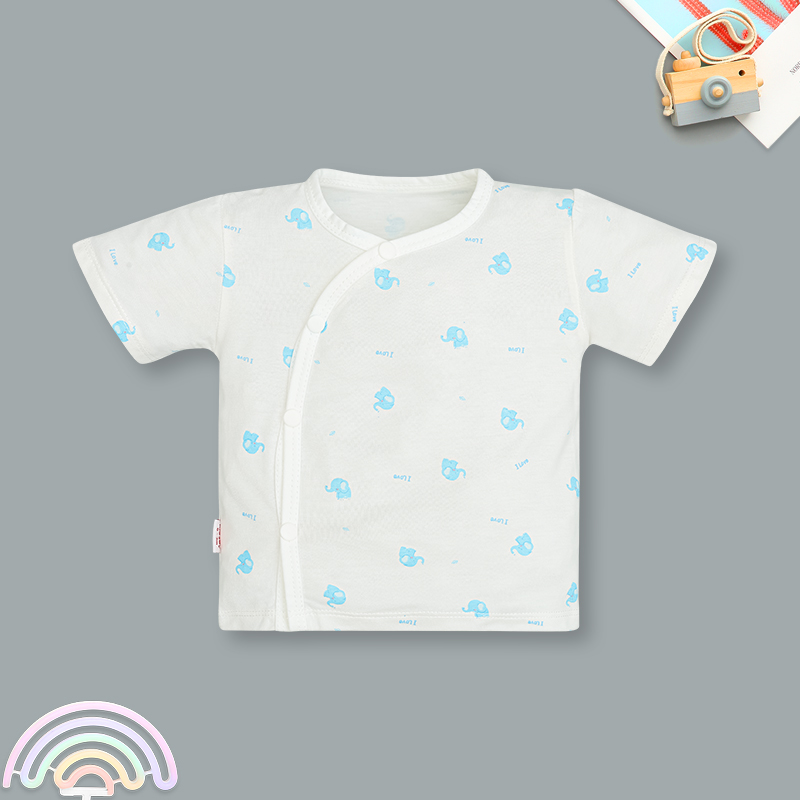 Bộ tay ngắn cúc bấm chéo in voi con IQ Baby màu trắng 2