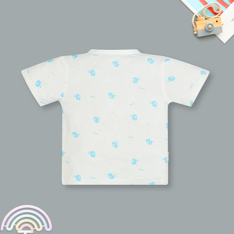 Bộ tay ngắn cúc bấm chéo in voi con IQ Baby màu trắng 3