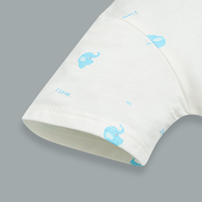 Bộ tay ngắn cúc bấm chéo in voi con IQ Baby màu trắng 5