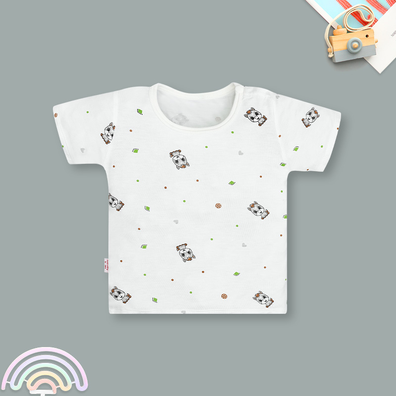 Bộ tay ngắn cúc bấm vai in ngựa con IQ Baby màu trắng 2