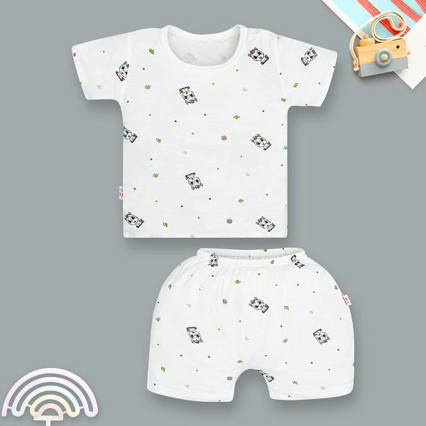 Bộ tay ngắn cúc bấm vai in ngựa con IQ Baby màu trắng - AVAKids.com