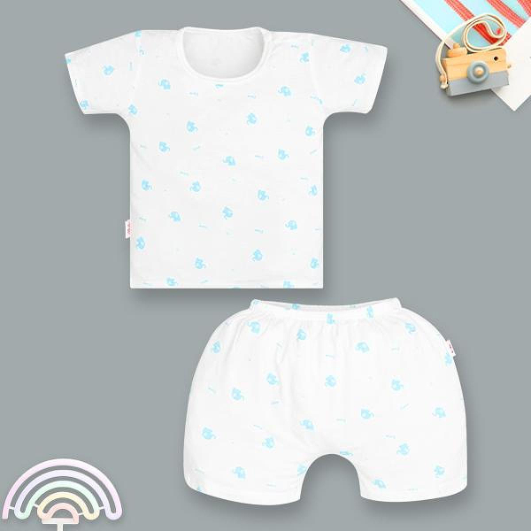 Bộ tay ngắn cúc bấm vai in voi con IQ Baby màu trắng - AVAKids.com