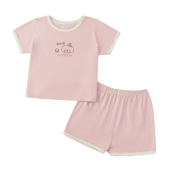 Bộ tay ngắn La Pomme người bạn puppy màu hồng