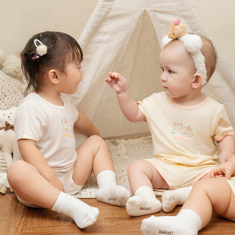 Bộ tay ngắn La Pomme người bạn puppy màu hồng 14