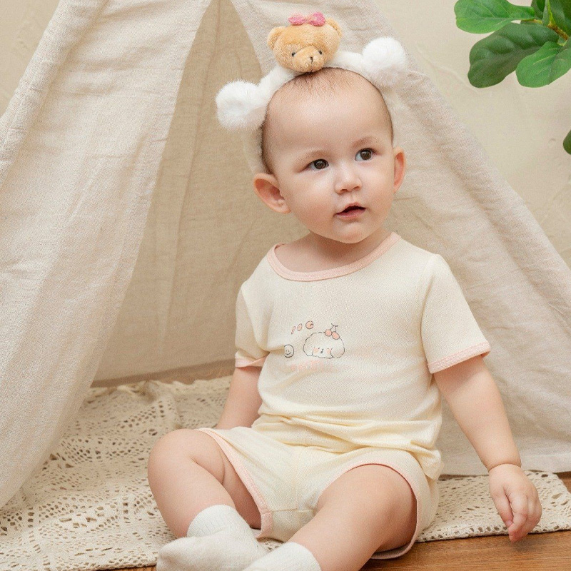Bộ tay ngắn La Pomme người bạn puppy màu hồng 15