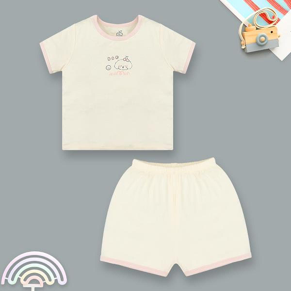 Bộ tay ngắn unisex La Pomme sợi tre vàng kem