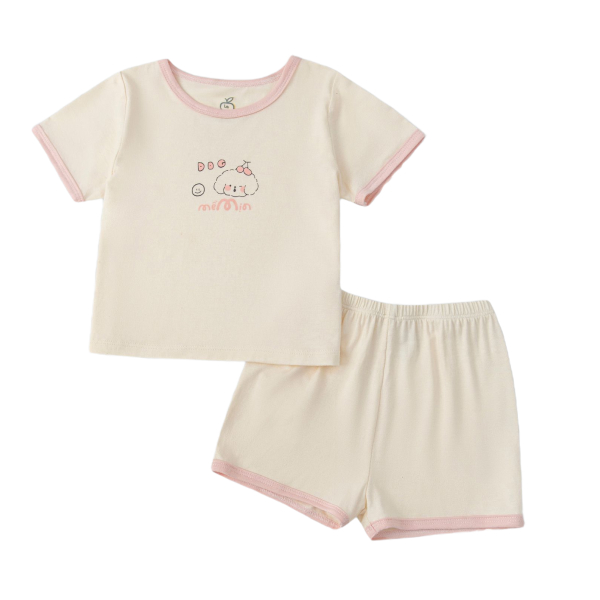 Bộ tay ngắn La Pomme người bạn puppy màu vàng kem