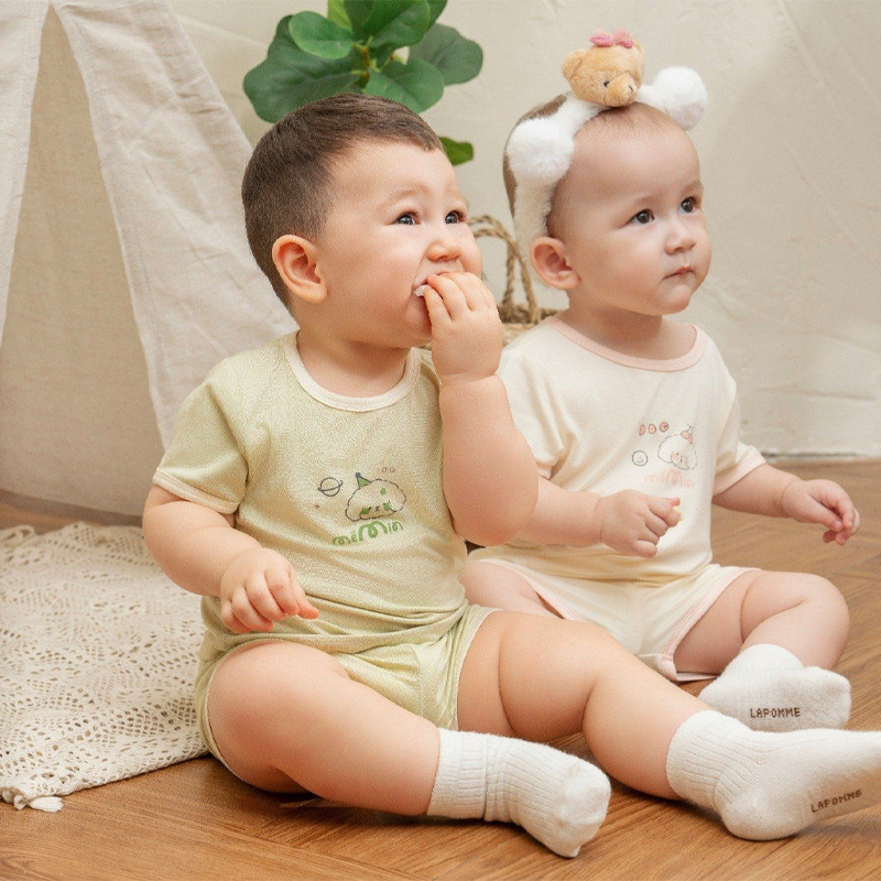 Bộ tay ngắn La Pomme người bạn puppy màu hồng 39