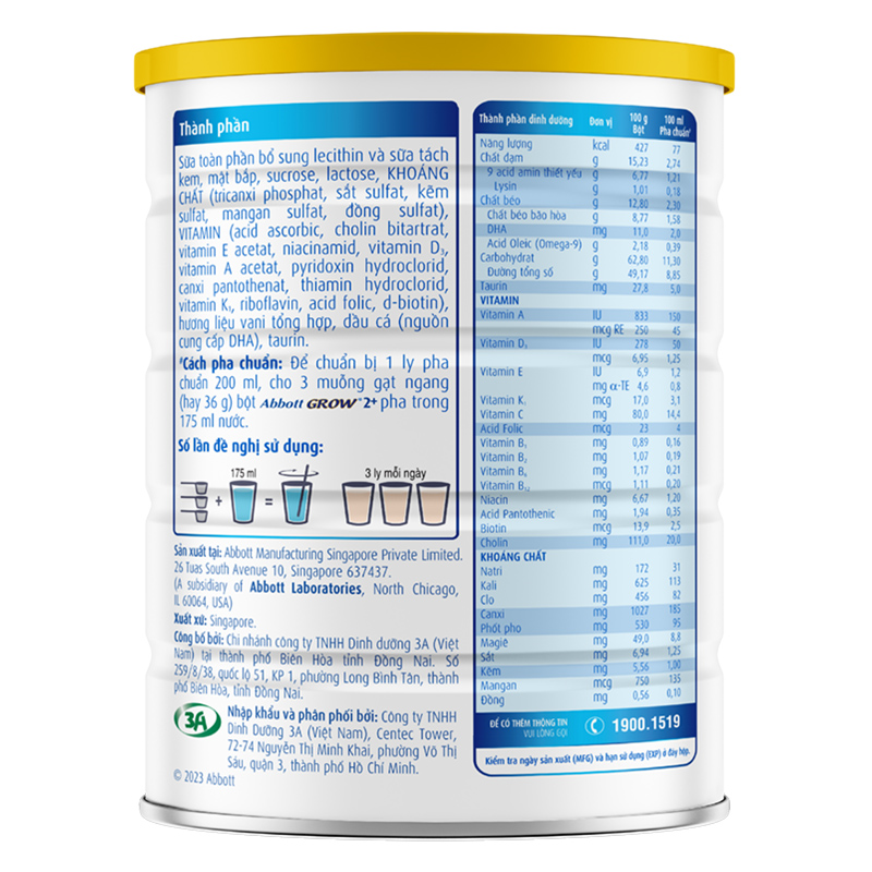 Combo 2 sữa bột Abbott Grow 2+ hương vani 850g (từ 2 tuổi) 3