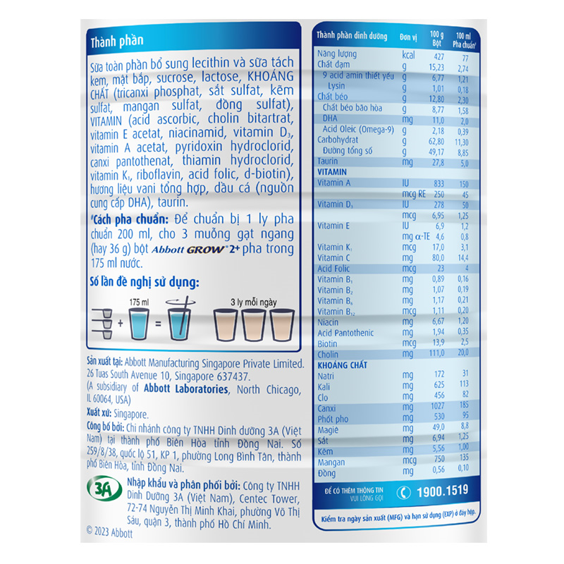 Combo 2 sữa bột Abbott Grow 2+ hương vani 850g (từ 2 tuổi) 5