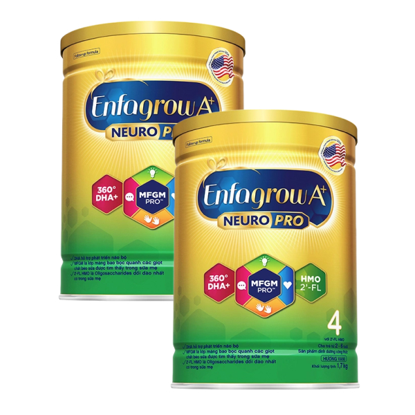 Combo 2 sữa bột Enfagrow A+ Neuropro số 4 hương vani 1.7 kg (2 - 6 tuổi) - Giao bao bì ngẫu nhiên