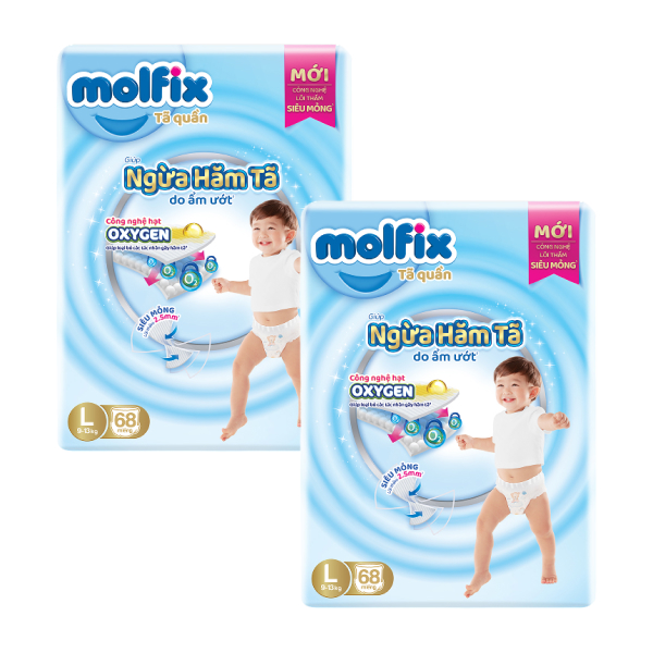 Combo 2 tã quần Molfix Oxy size L 68 miếng/bịch (9 - 13 kg)