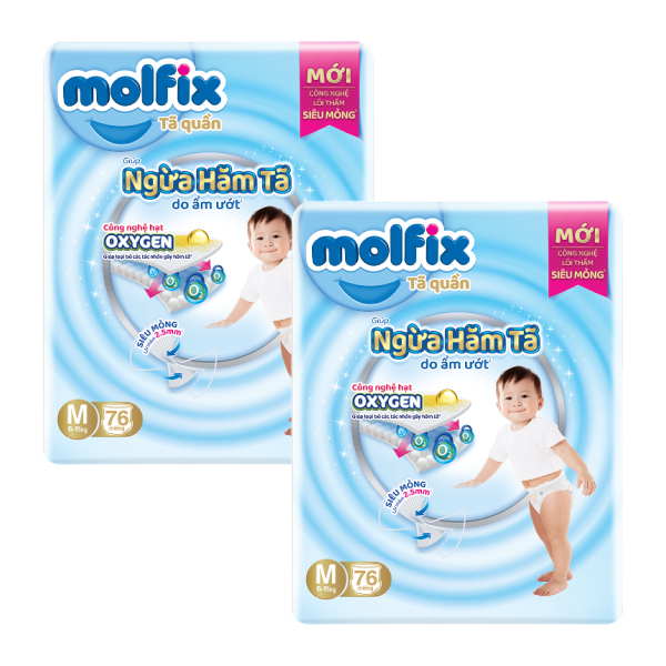 Combo 2 tã quần Molfix Oxy size M 76 miếng/bịch (6 - 11 kg)
