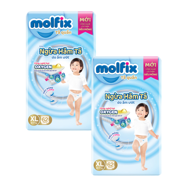 Combo 2 tã quần Molfix Oxy size XL 62 miếng/bịch (12 - 17 kg)
