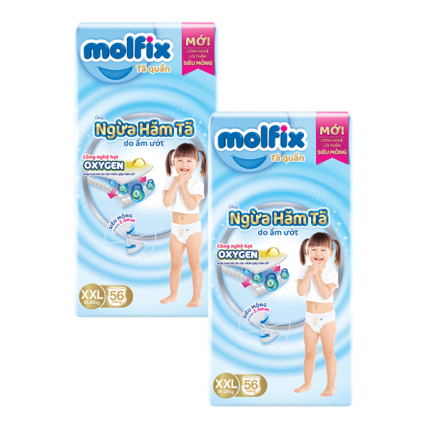 Combo 2 tã quần Molfix Oxy size XXL 56 miếng/bịch (15 - 25 kg)
