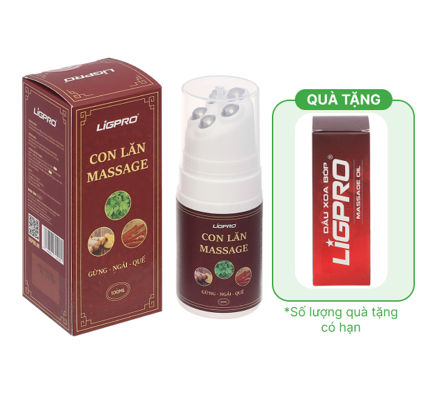 Chai lăn massage Ligpro gừng - ngải - quế giảm đau cơ, xương