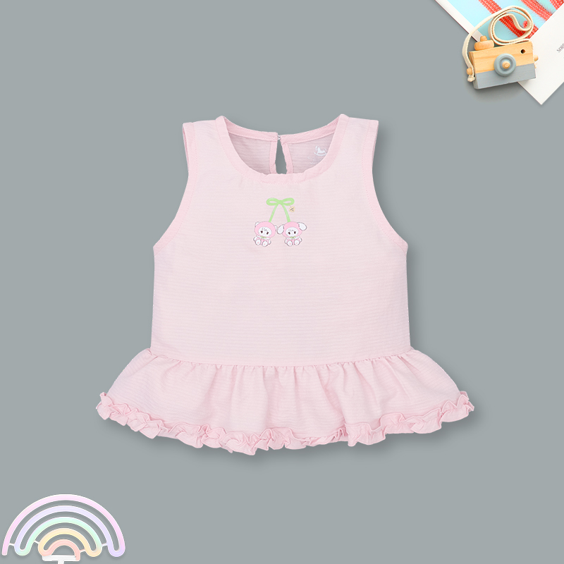 Đồ bộ sát nách bé gái Pony Kids quần bèo gấu màu trắng 17