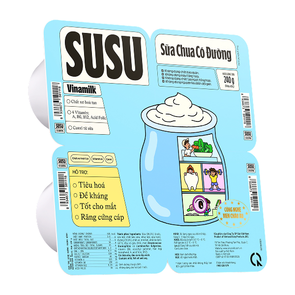 Lốc 4 hộp sữa chua có đường Vinamilk SuSu IQ 60g (từ 1 tuổi) - Giao bao bì ngẫu nhiên