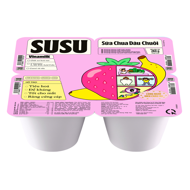 Lốc 4 hộp sữa chua trái cây Vinamilk SuSu IQ vị dâu chuối 60g (từ 1 tuổi) 2